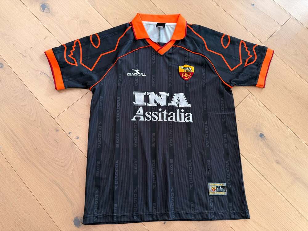 Vintage 1990s Diadora AS Roma Soccer Jersey Black Orange Size M